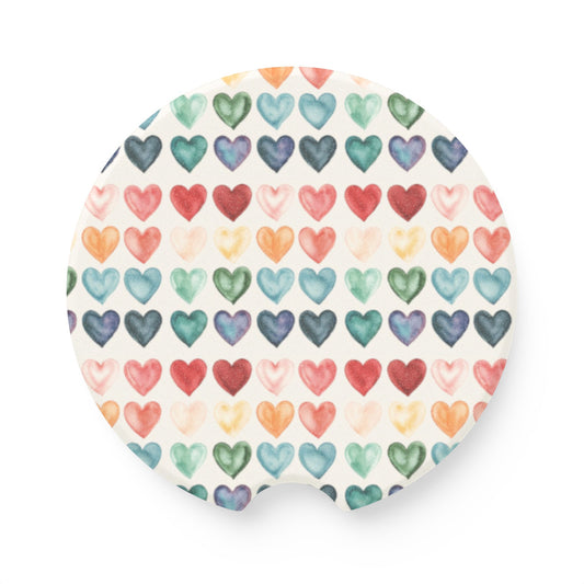 Watercolor Hearts Car Coaster Set – Absorbent Stone