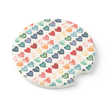 Watercolor Hearts Car Coaster Set – Absorbent Stone