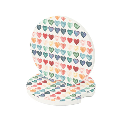 Watercolor Hearts Car Coaster Set – Absorbent Stone