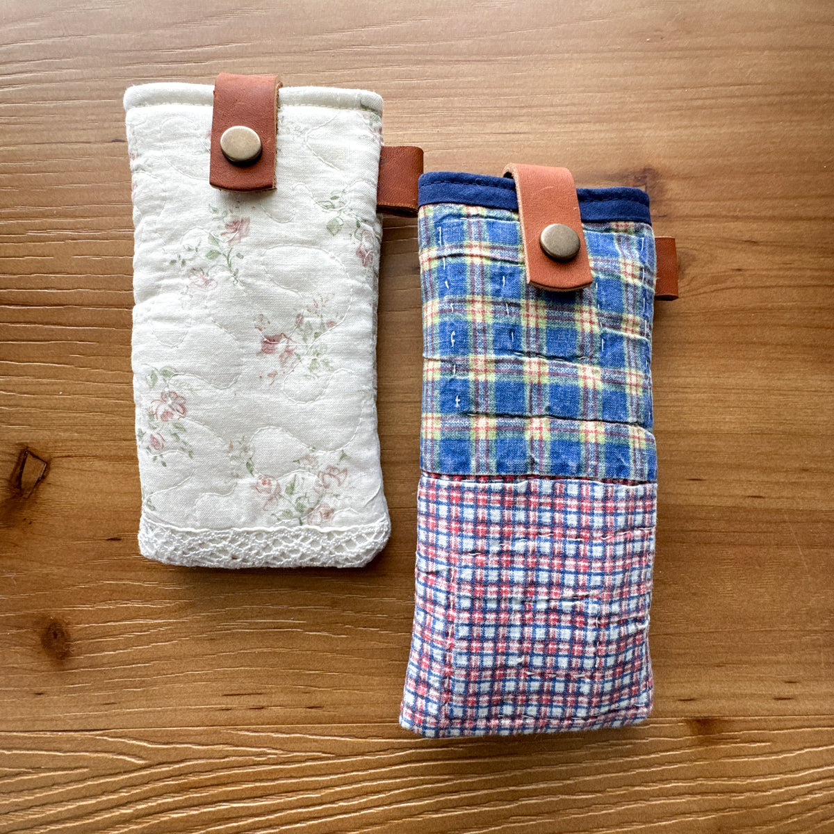 Rescued Quilt Glasses Pouch – Quilted Fabric & Leather Snap