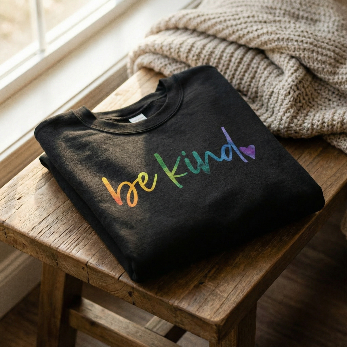 Be Kind Rainbow Crewneck Sweatshirt | 1 Corinthians 16:14 | Heavy Blend Pullover