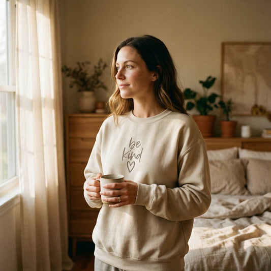 Be Kind Crewneck – Tone on Tone Sweatshirt in Sand
