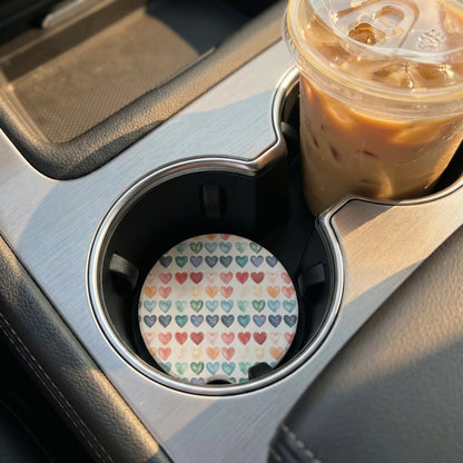 Watercolor Hearts Car Coaster Set – Absorbent Stone