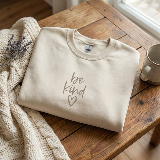 Be Kind Crewneck – Tone on Tone Sweatshirt in Sand