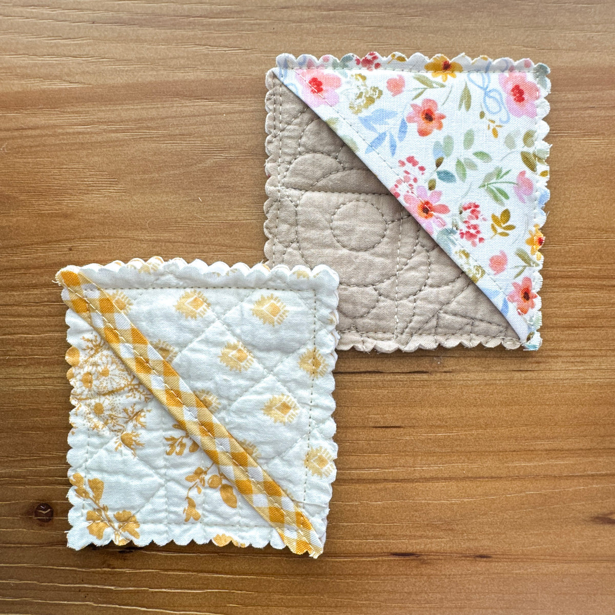 Floral and goldenrod rescued quilt corner bookmarks handmade from quilted textiles