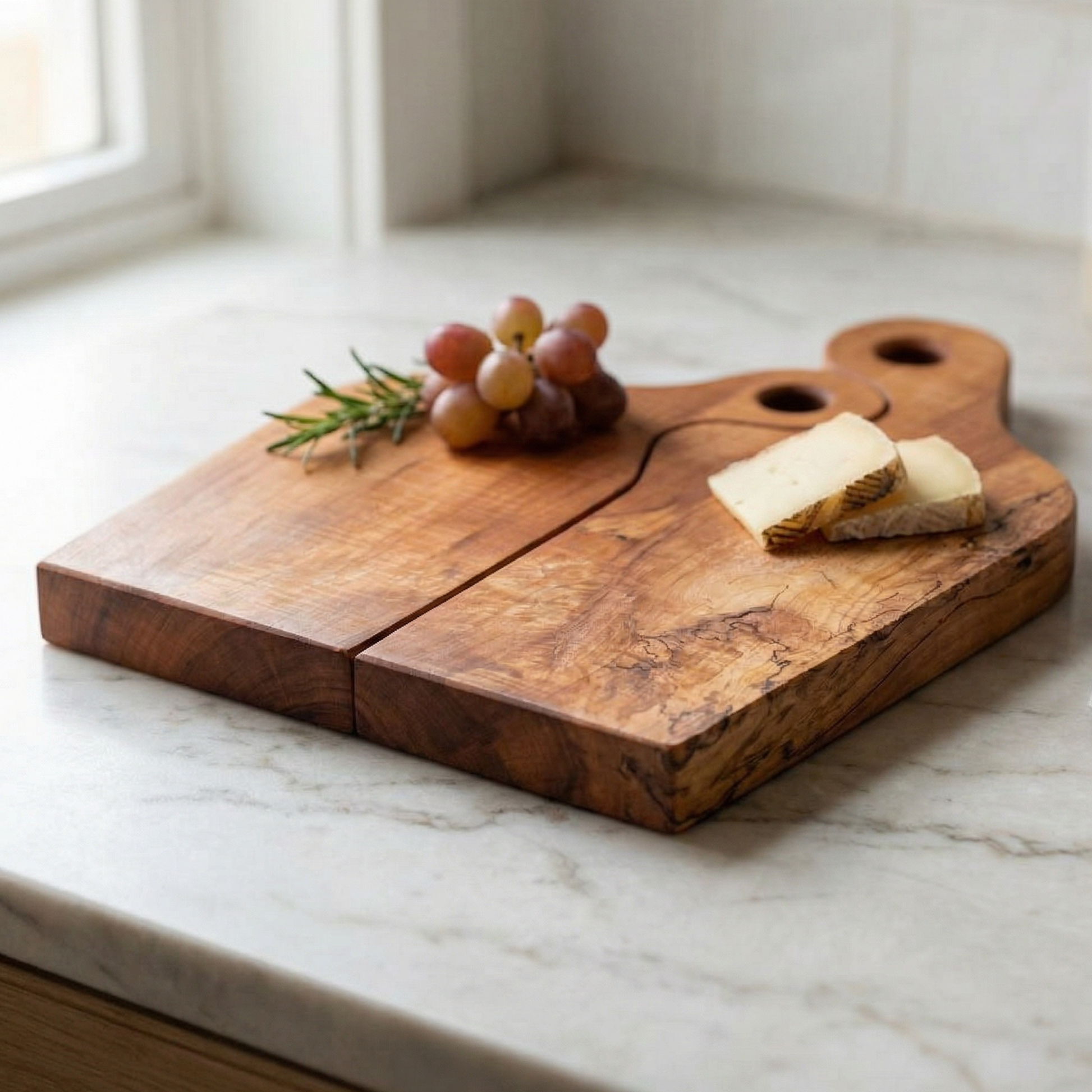 Handmade nesting charcuterie boards in Southern Indiana Spalted Sycamore by Dani Denise Design, featuring a natural marble-like grain.